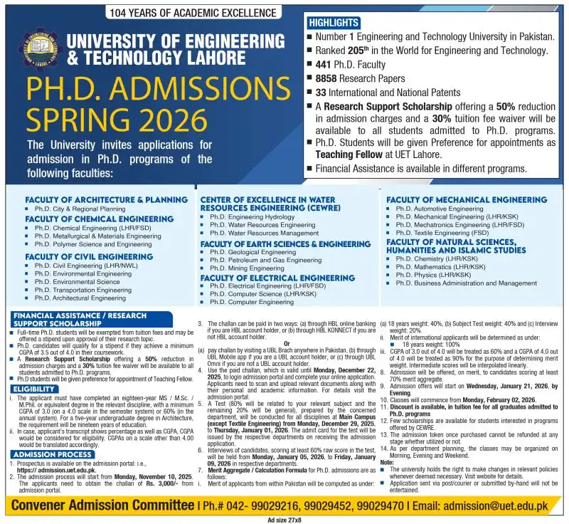 UET PhD admission