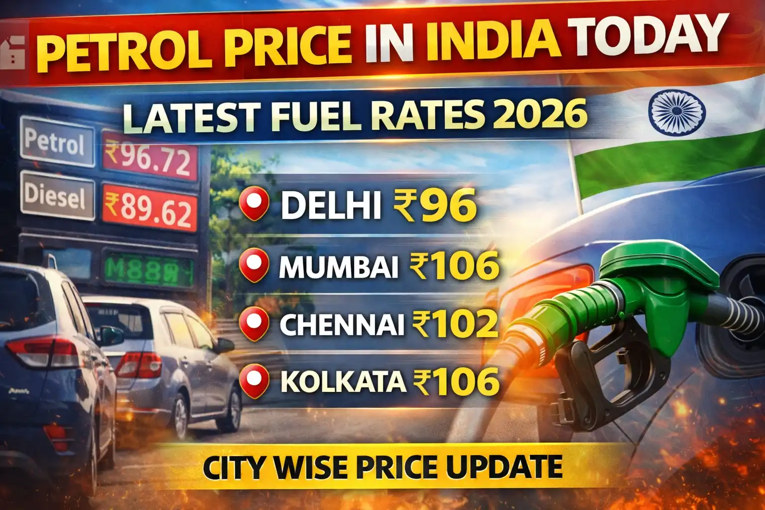 Petrol Price in India Today – Latest Fuel Rates & City Wise Update 2026