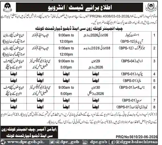Chief Engineer Irrigation Department Quetta Jobs 2026 – Latest Government Vacancies in Balochistan