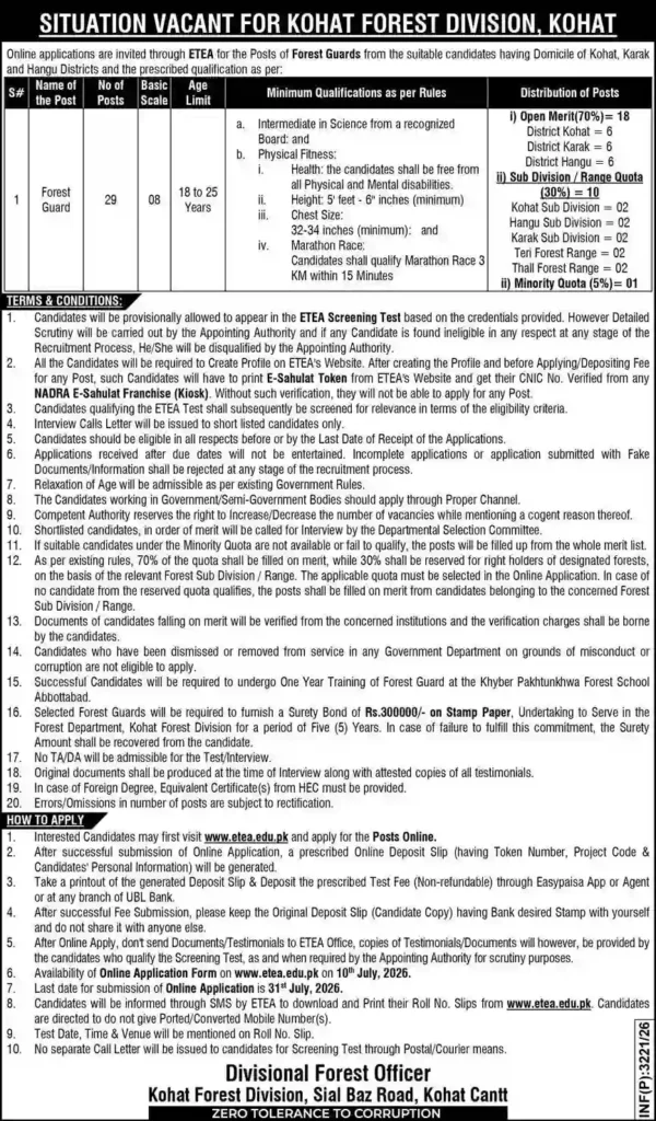Kohat Forest Department Jobs 2026 Forest Guard Posts, Salary & How to Apply