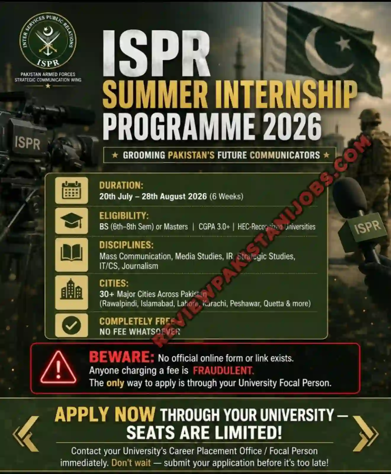 Pakistan Army ISPR Summer Internship Program 2026 for Students