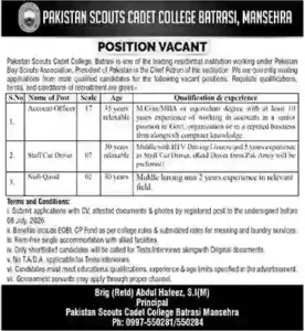 Pakistan Scouts Cadet College Mansehra Jobs 2026 – Apply Online for Latest Teaching & Administrative Vacancies