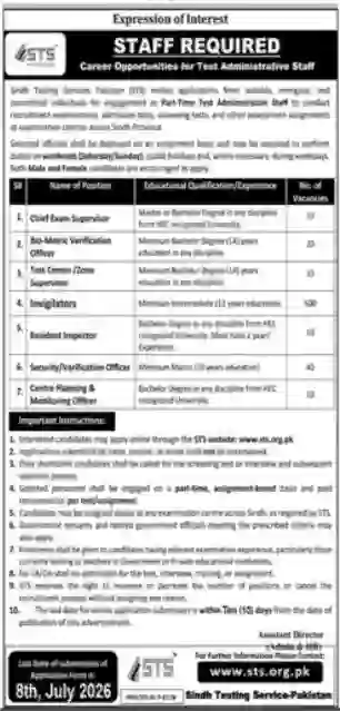Sindh Testing Services Releases Latest STS Jobs 2026 Advertisement