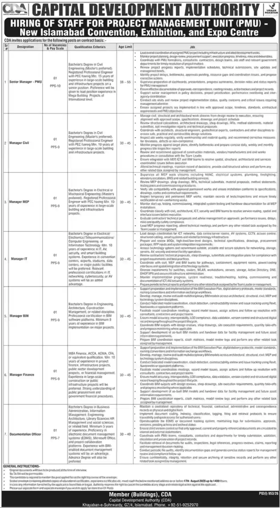 Capital Development Authorty CDA Jobs 2026 Online Apply