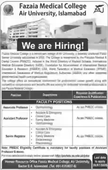 Fazaia Medical College Islamabad Jobs 2026 – Latest Medical Faculty Career Opportunities