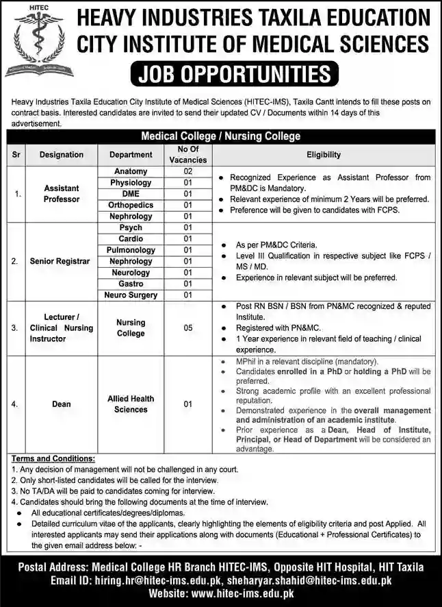 HITEC IMS Taxila Jobs 2026 Apply Online
