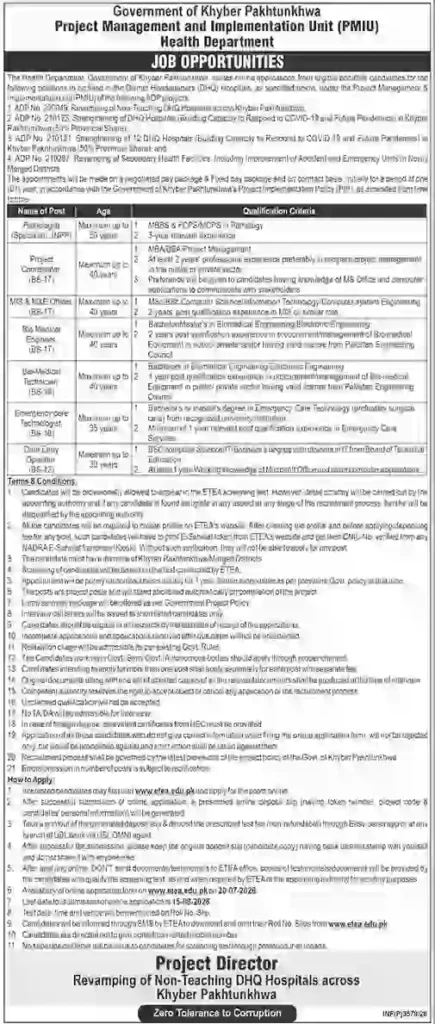 Health Department KPK PMIU Jobs 2026 Apply Online via ETEA  Latest Vacancies