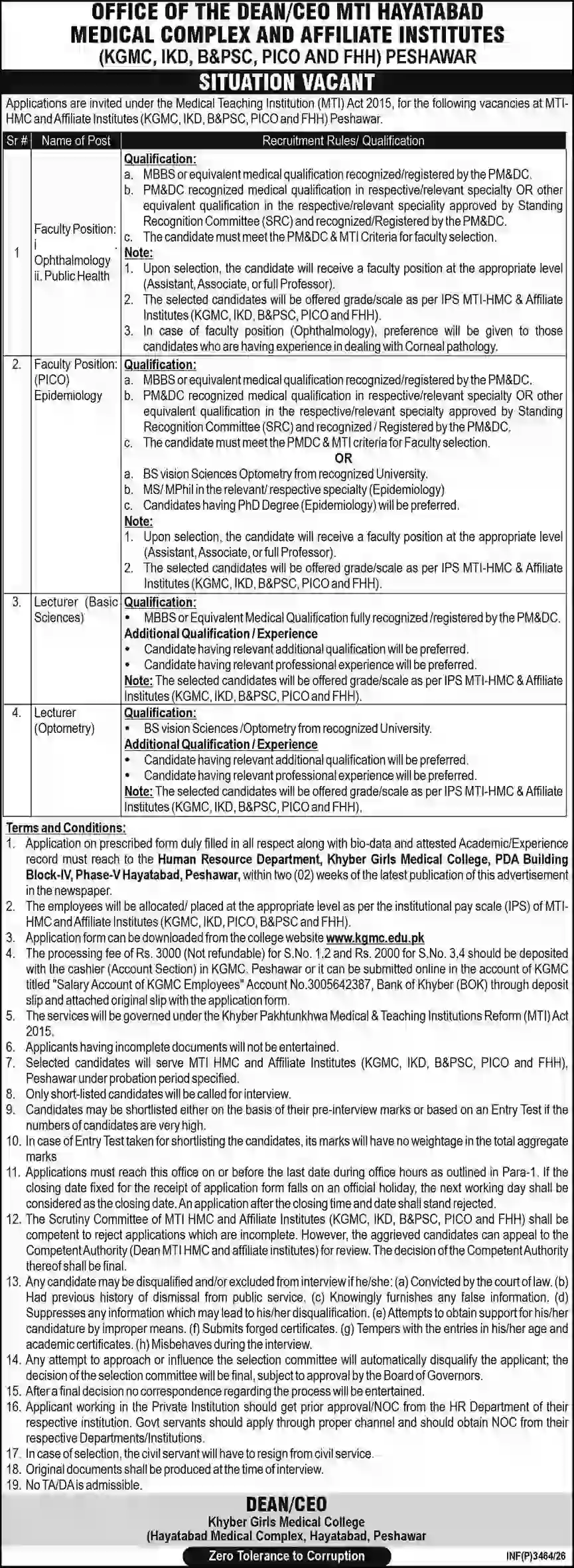 Khyber Girls Medical College Peshawar Jobs 2026 – Latest Faculty & Lecturer Vacancies