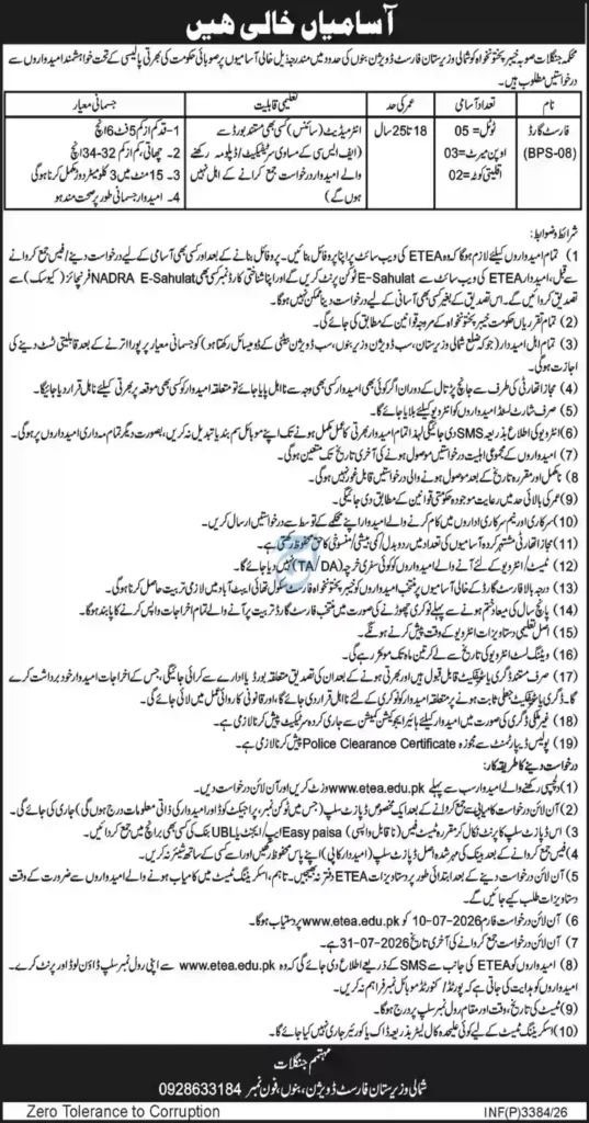 Khyber Pakhtunkhwa Forest Department Jobs 2026 – Apply for Forest Guard (BPS-08) Posts