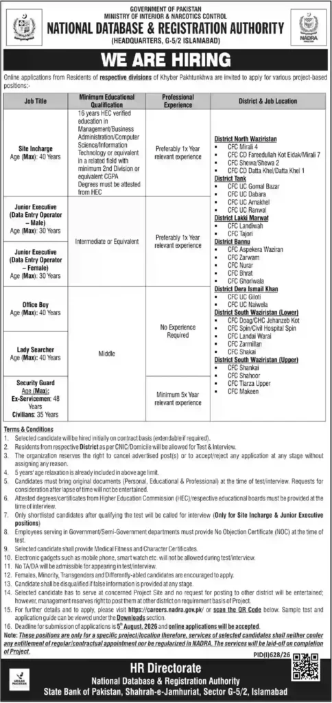 Latest Government NADRA Jobs 2026 – Eligibility, Vacancies & Online Apply Process