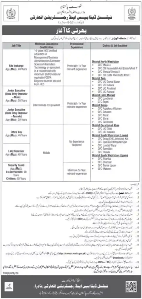 NADRA Jobs 2026 Apply Online