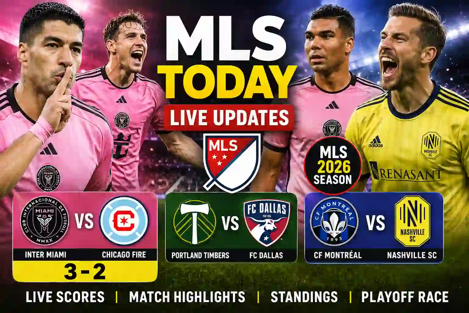 MLS Today Inter Miami, Chicago Fire, Portland vs Dallas & Montréal vs Nashville Live Updates