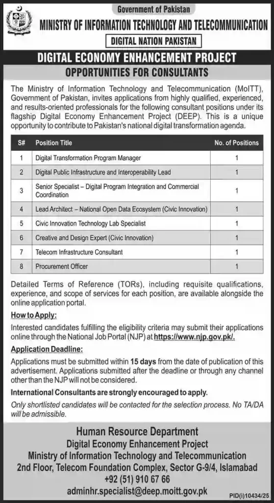 Ministry of Information Technology & Telecommunication MOITT Jobs 2026 Apply Online for Latest Government Vacancies