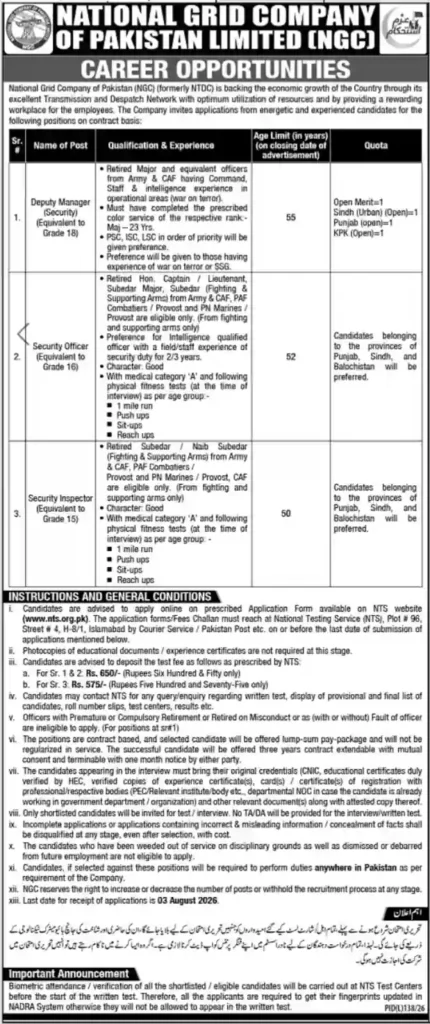 National Grid Company of Pakistan Limited Jobs 2026