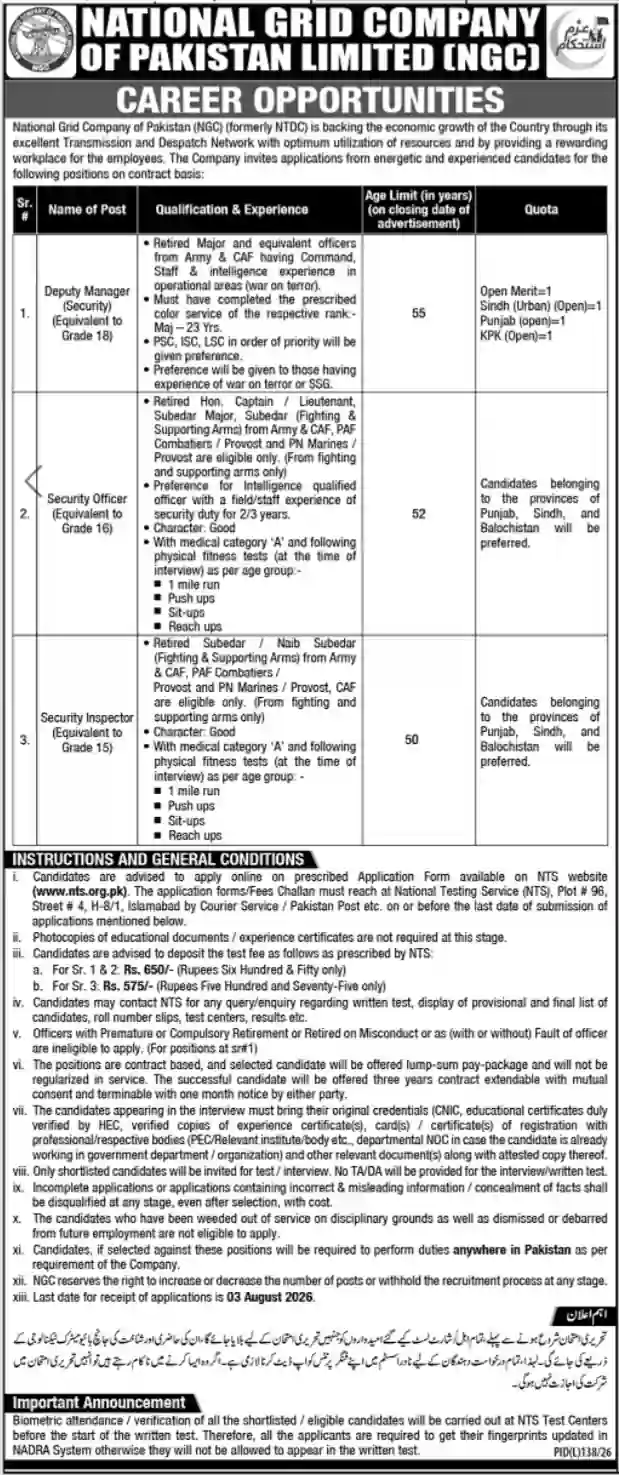 National Grid Company of Pakistan Limited Jobs 2026