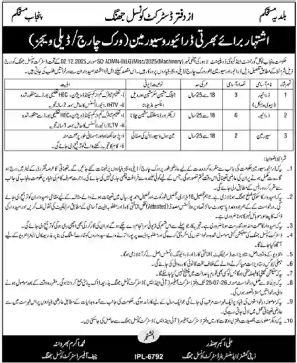 Office Of District Council Jhang Jobs 2026 Apply Online Latest Govt Jobs in Punjab