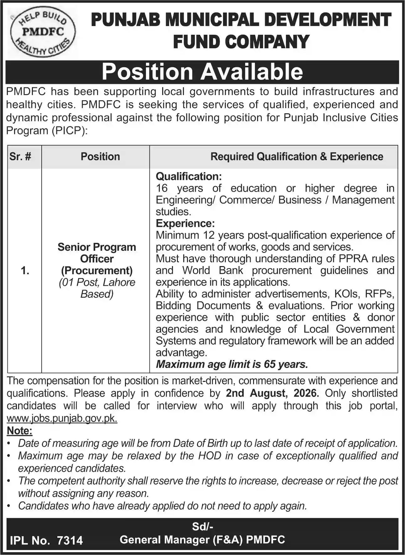 PMDFC Senior Program Officer (Procurement) Jobs 2026 – Latest Government Career Opportunity