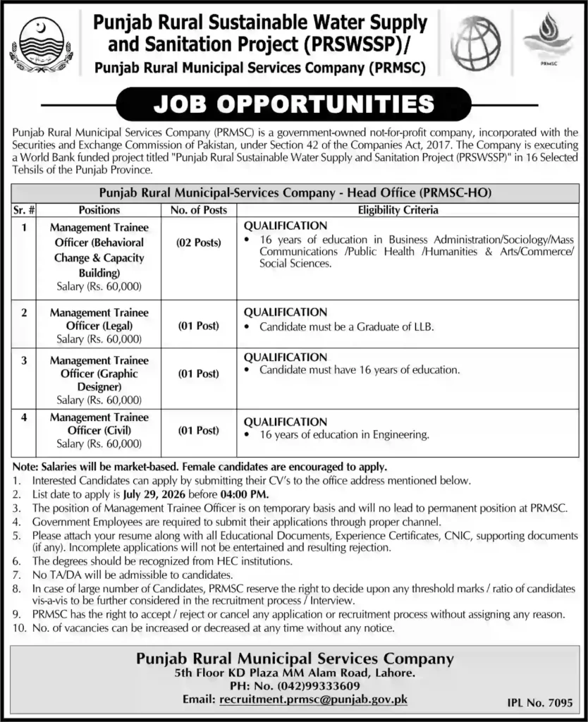PRMSC Recruitment 2026  Latest Government Career Opportunities in Lahore
