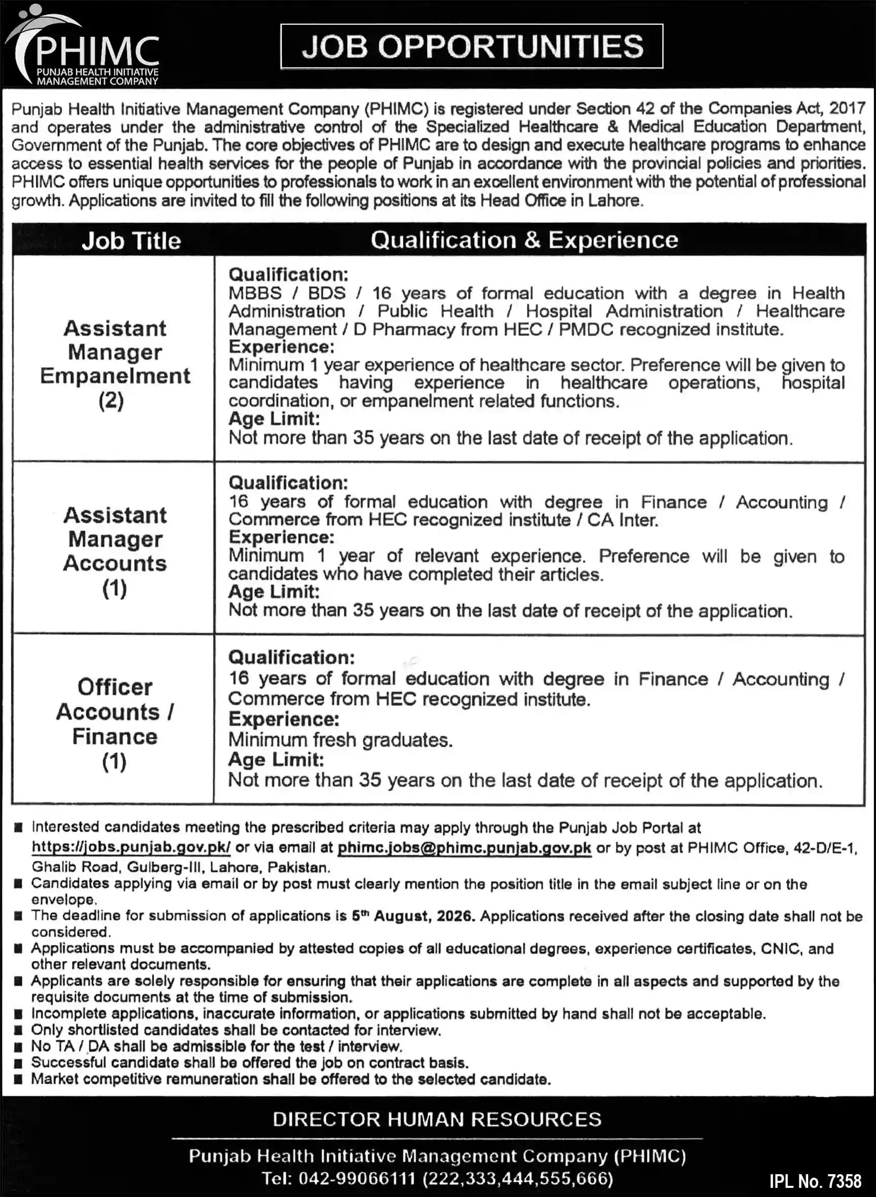 Punjab Health Initiative Management Company (PHIMC) Jobs 2026 – Latest Career Opportunities in Lahore