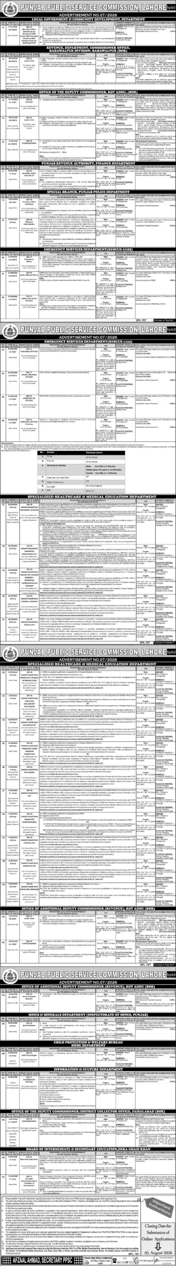 Punjab Public Service Commission PPSC Jobs 2026 Advertisement No. 072026 Apply Online