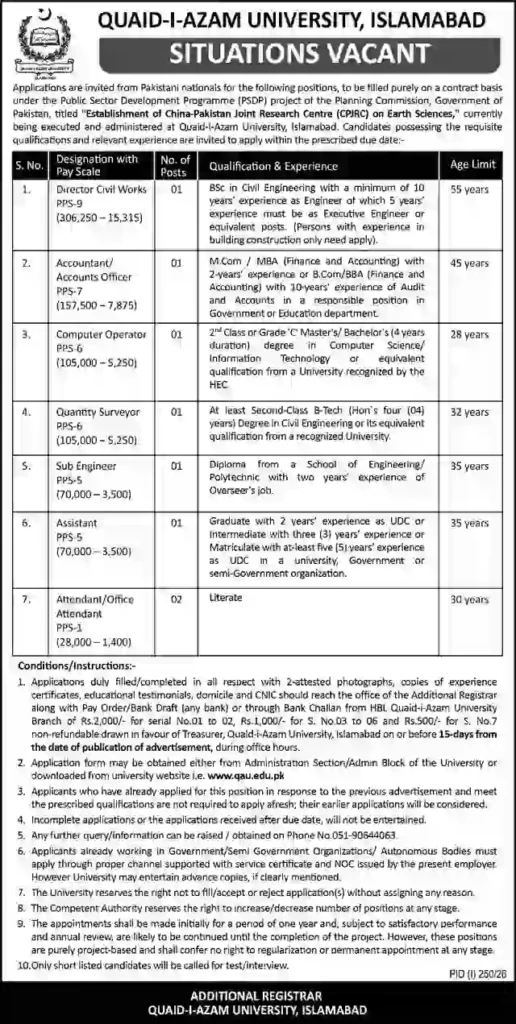 Quaid-i-Azam University Islamabad Jobs 2026 – New Government Career Opportunities
