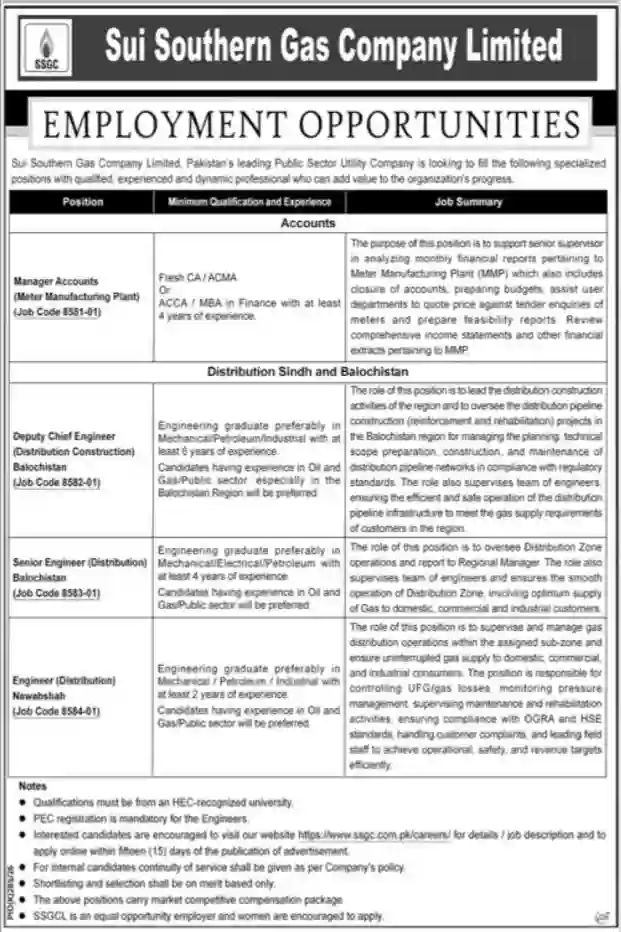 Sui Southern Gas Company Limited SSGC Recruitment 2026 Apply Online