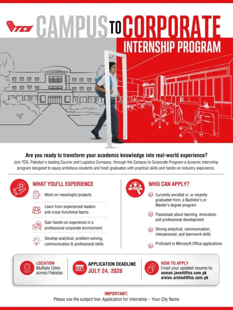 TCS Internship Program 2026 in Pakistan – Campus to Corporate Program Apply Online