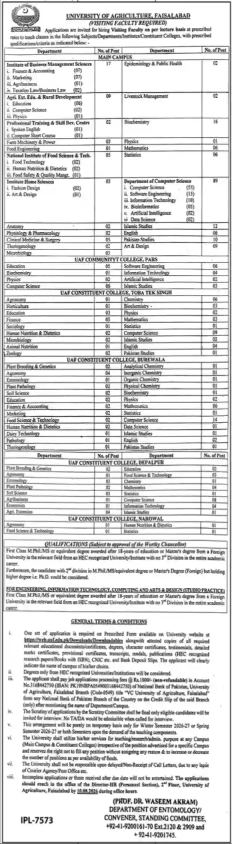 University of Agriculture Faisalabad UAF Careers 2026 Online Apply