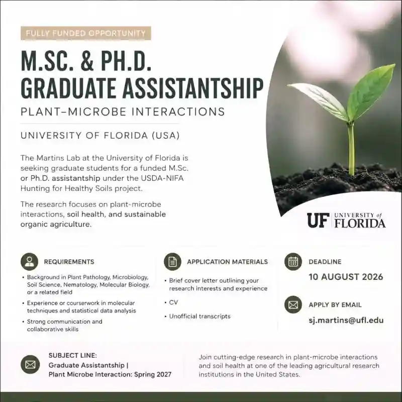 University of Florida Graduate Assistantship 2027 in USA Fully Funded MSc & PhD Opportunity