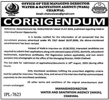 WASA Chakwal Jobs 2026