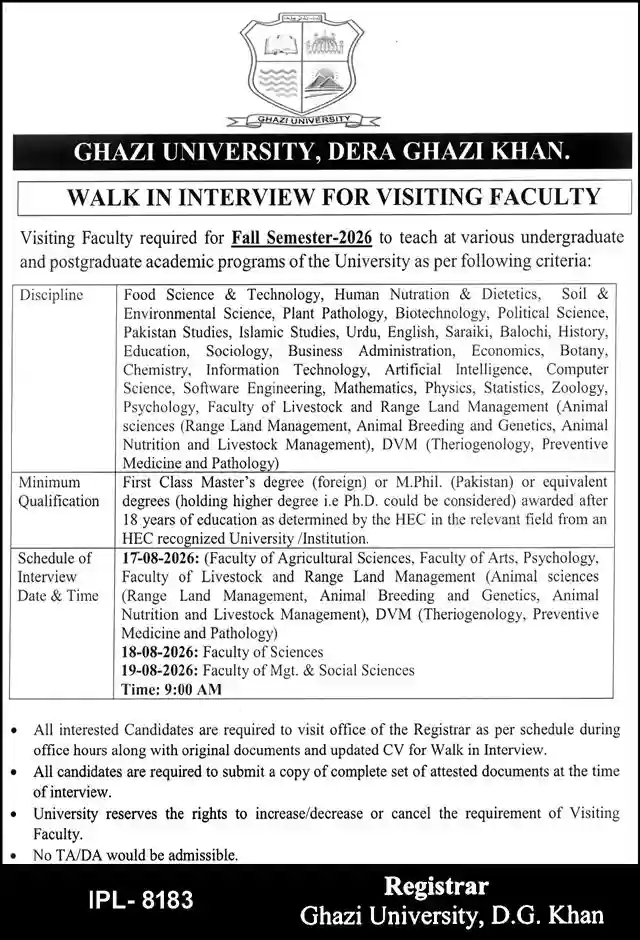 Ghazi University Jobs 2026 in Pakistan – Eligibility, Vacancies & Apply Online