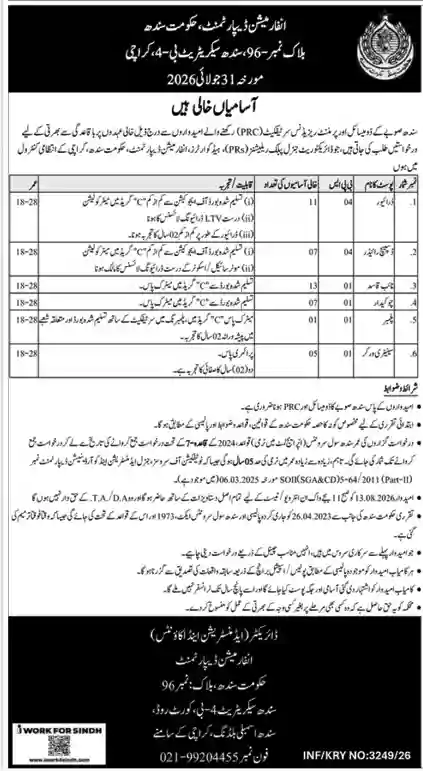 Government of Sindh Jobs 2026 – Latest Information Department in Karachi