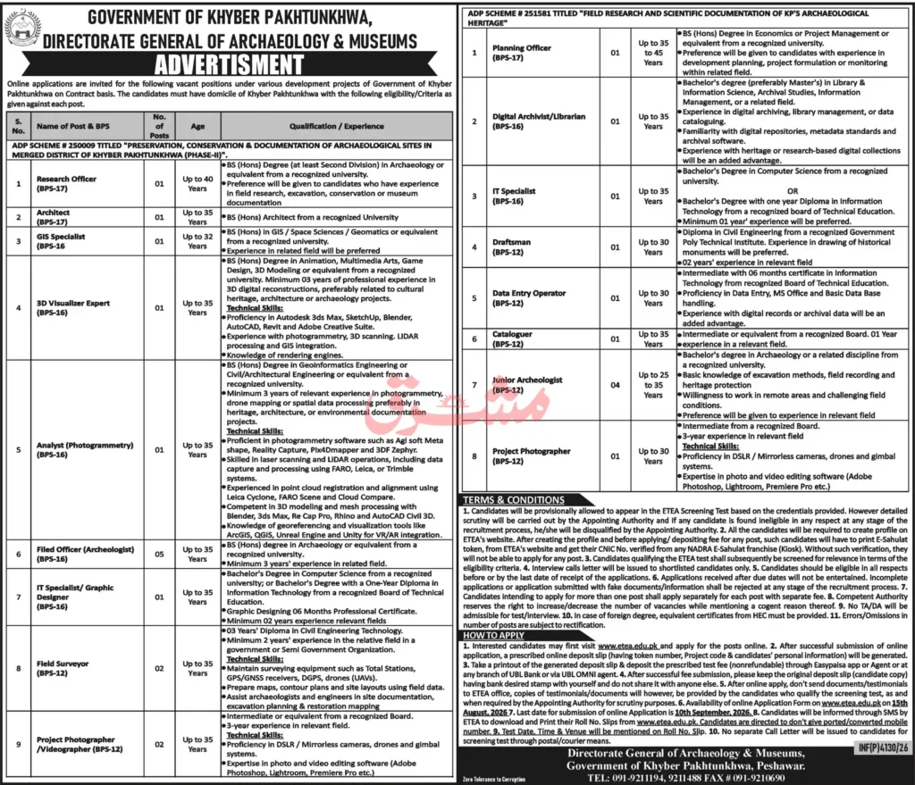 KPK Archaeology & Museums Jobs 2026 Apply Online