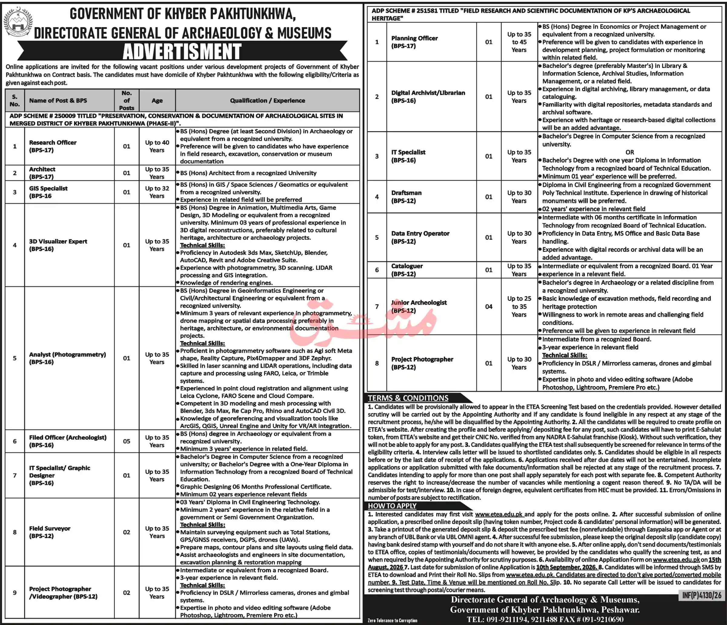 KPK Archaeology & Museums Jobs 2026 Apply Online