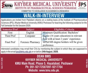 Khyber Medical University KMU Jobs 2026 – Walk-In Interview for Professor