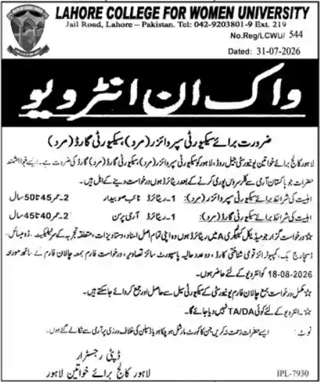 Lahore College for Women University LCWU Jobs 2026 Online Apply