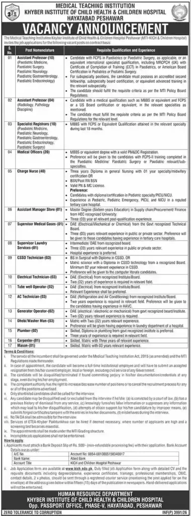MTI KICH Peshawar Jobs 2026 – Apply for Latest Medical, Nursing & Technical Vacancies