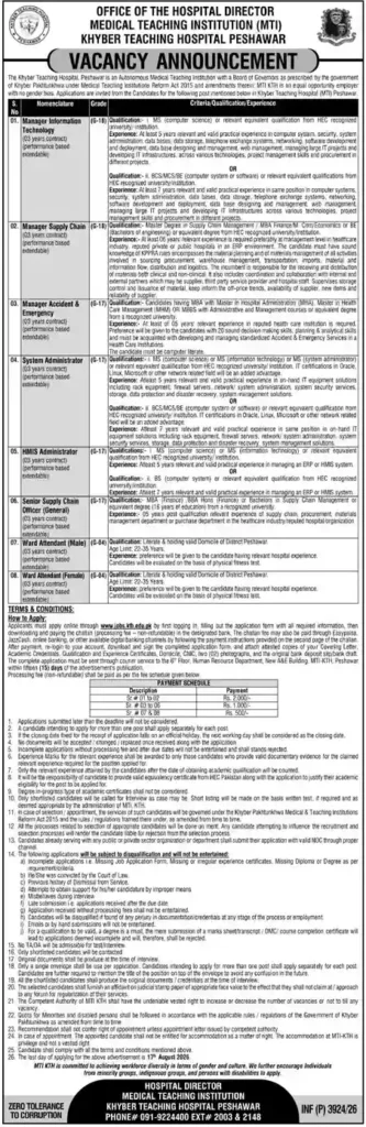 Medical Teaching Institution MTI Peshawar Jobs 2026 Online Apply