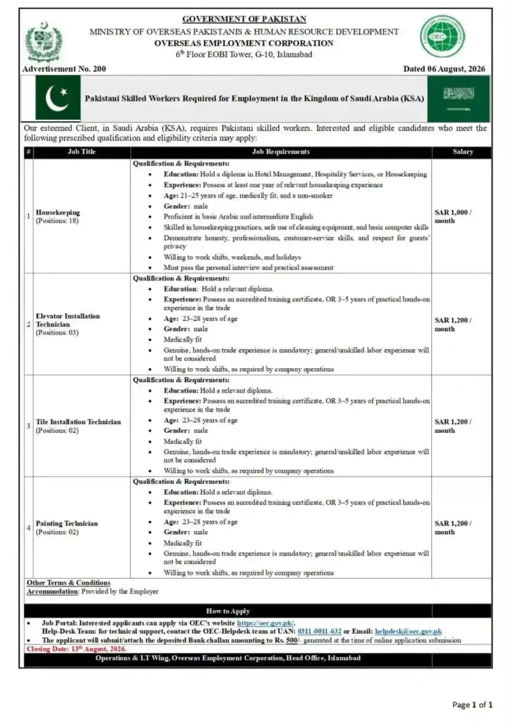 OEC Jobs 2026 in Pakistan Online Apply, Eligibility, Last Date & Latest Vacancies