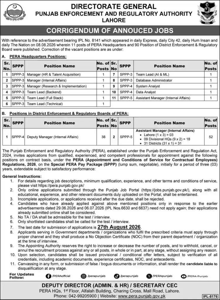 PERA Jobs 2026 – Latest Vacancies, Positions, Eligibility & Online Apply