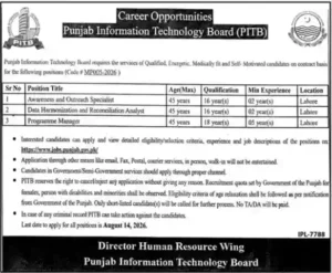 PITB Jobs 2026 – Latest Punjab Information Technology Board Career Opportunities in Lahore