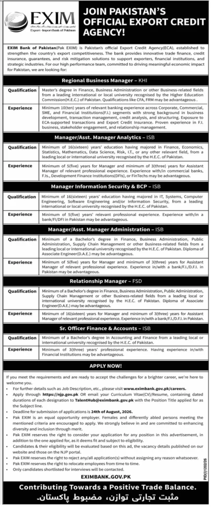Pak EXIM Bank Jobs 2026 Latest Vacancies, Eligibility, Salary & Online Apply
