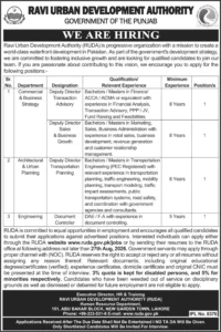 RUDA Jobs 2026 in Pakistan – Ravi Urban Development Authority Vacancies