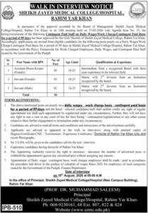 SZMC Rahim Yar Khan Jobs 2026 – Latest Sheikh Zayed Medical College Vacancies