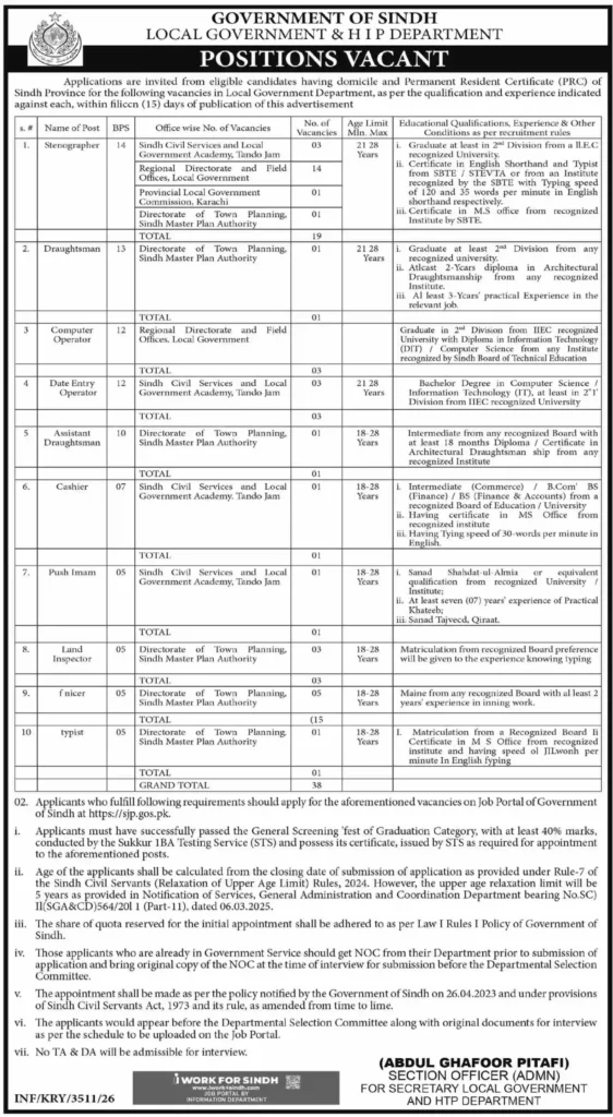 Sindh Local Government Jobs 2026 in Pakistan – Eligibility, Vacancies & Apply Online