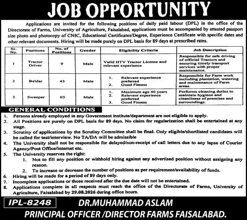 University of Agriculture Faisalabad UAF Jobs 2026 Online Apply