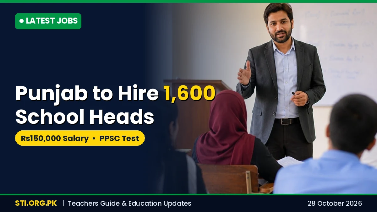 Latest Jobs: Punjab School Heads Recruitment 2026 – 1,600 Headmasters at Rs150,000 Salary Through PPSC Latest Jobs: Punjab School Heads Recruitment 2026 – 1,600 Headmasters at Rs150,000 Salary Through PPSC