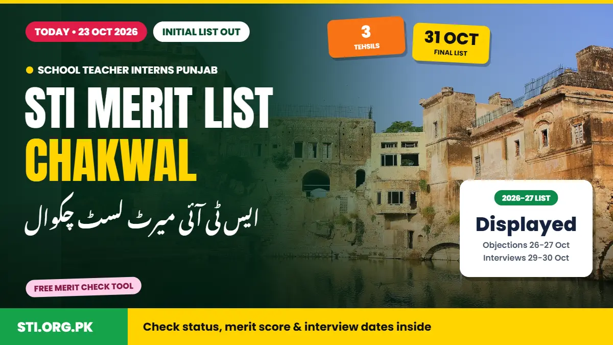 STI Merit List Chakwal 2026: Initial List Out, Check Status and Dates STI Merit List Chakwal 2026: Initial List Out, Check Status and Dates
