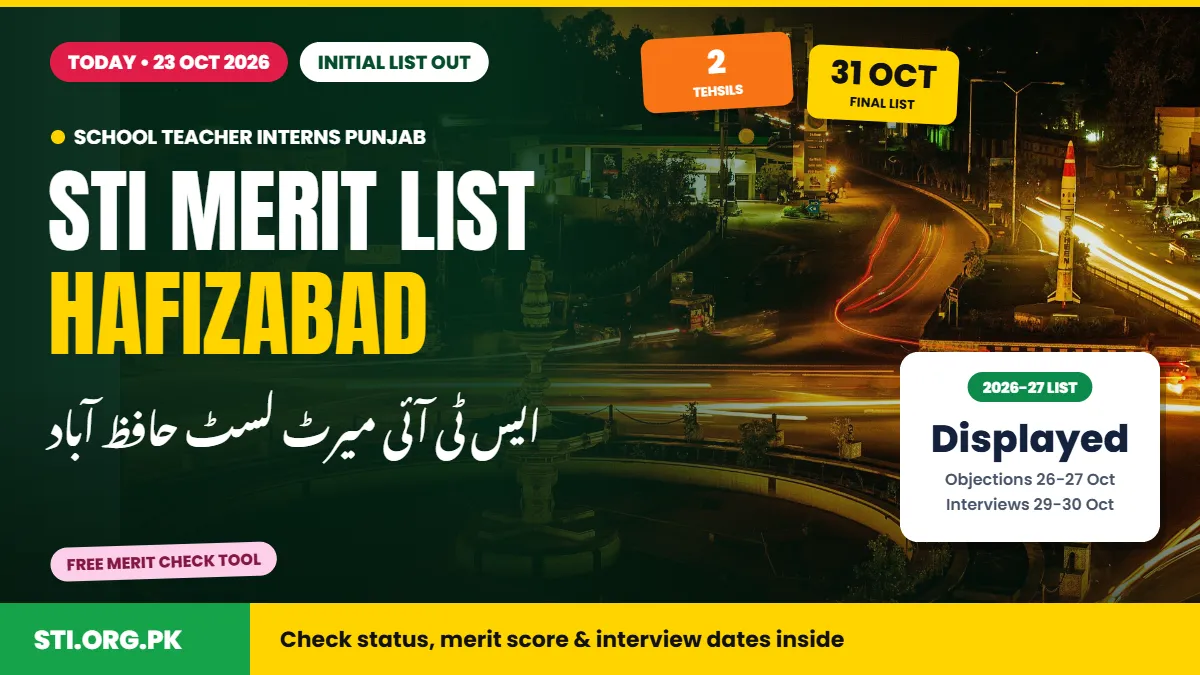 STI Merit List Hafizabad 2026: Initial List Out, Check Status and Dates STI Merit List Hafizabad 2026: Initial List Out, Check Status and Dates