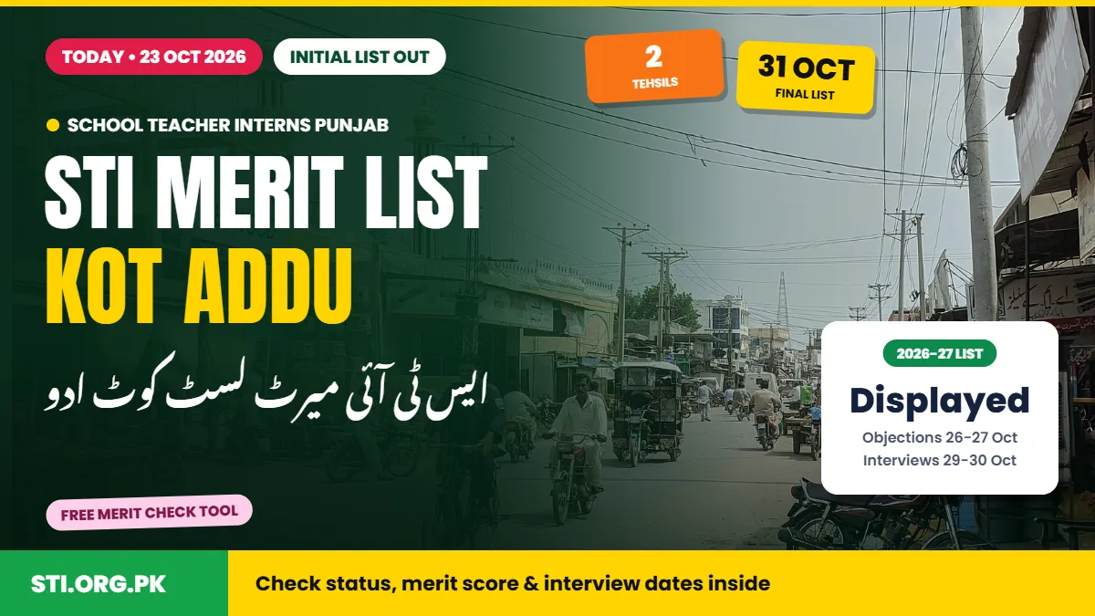 STI Merit List Kot Addu 2026: Initial List Out, Check Status and Dates STI Merit List Kot Addu 2026: Initial List Out, Check Status and Dates